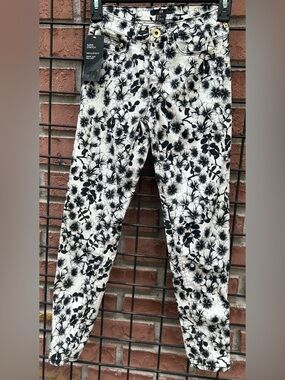 H&M Black Floral Print Jeans on White NWT